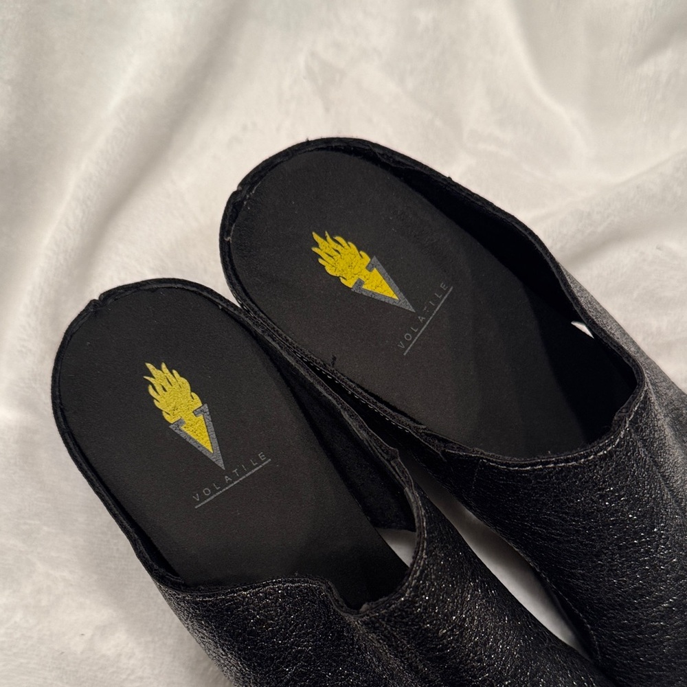 Volatile Shimmering Black Mules - Picture 2 of 5